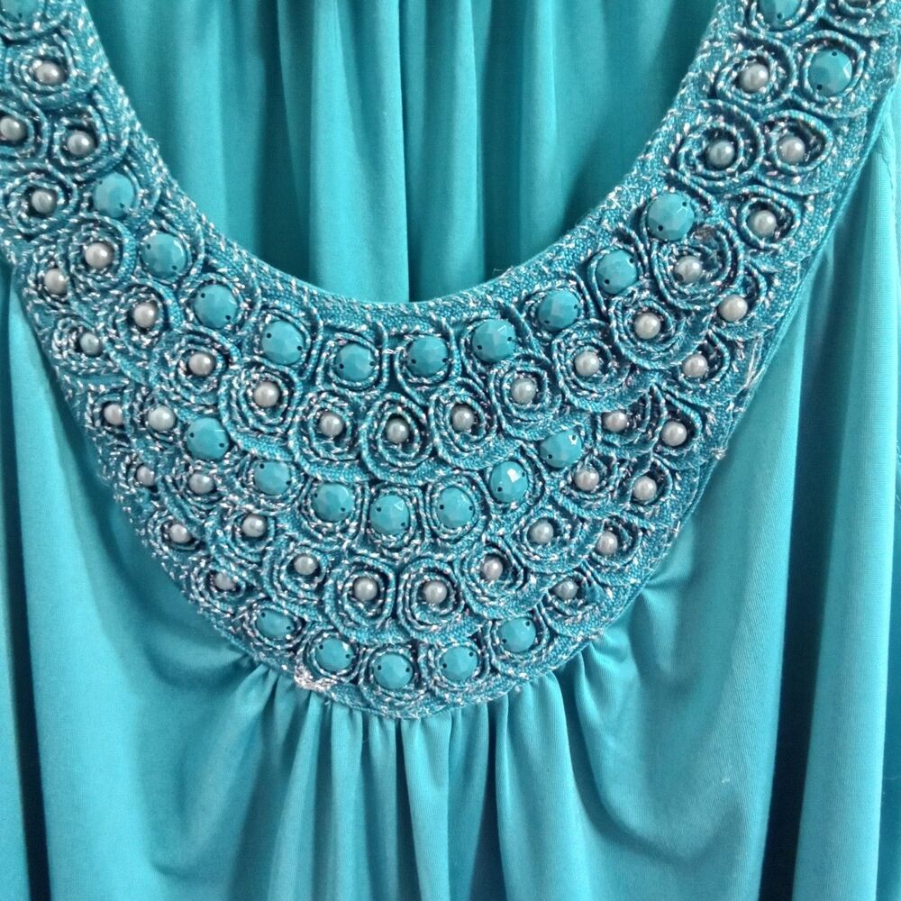 iz Byer Tank Beaded Blue Pleated Women XL - Picture 3 of 8